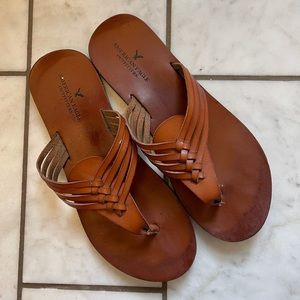AEO Woven Leather Thong Sandals